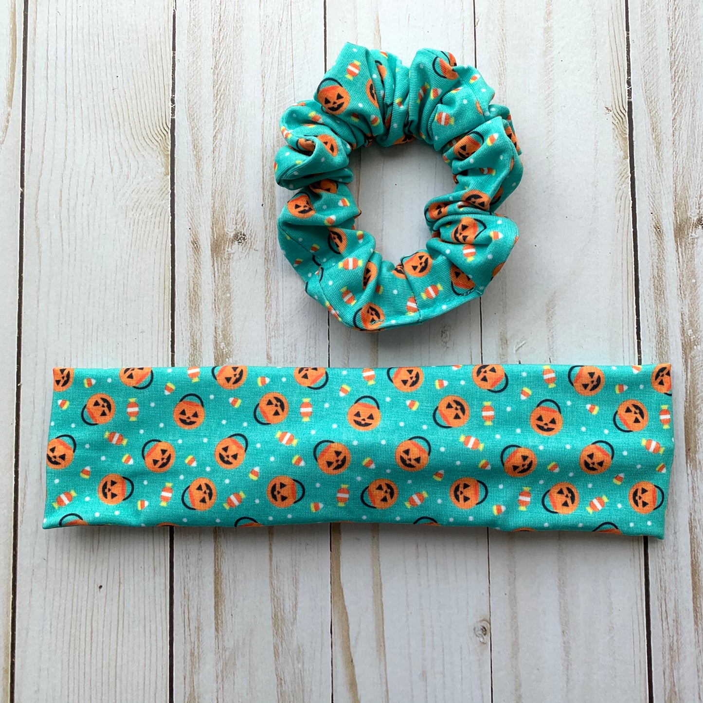 Jackolanterns & Candy Corn  - Faux Knot Headband and Scrunchies